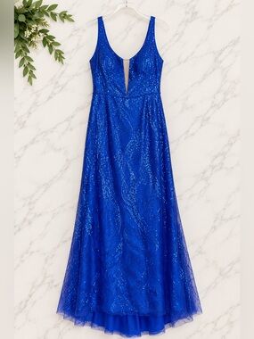 Madison James Size 24 Royal Blue Sequin Formal Gown Plus Size Evening Dress